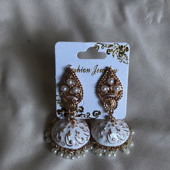 2 for $15 - White Jhumka Earrings - Picture 3 of 3